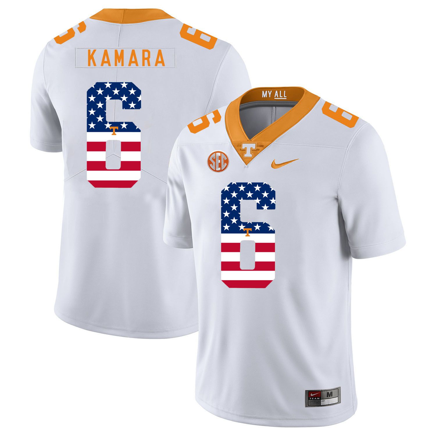 Men Tennessee Volunteers #6 Kamara White Flag Customized NCAA Jerseys